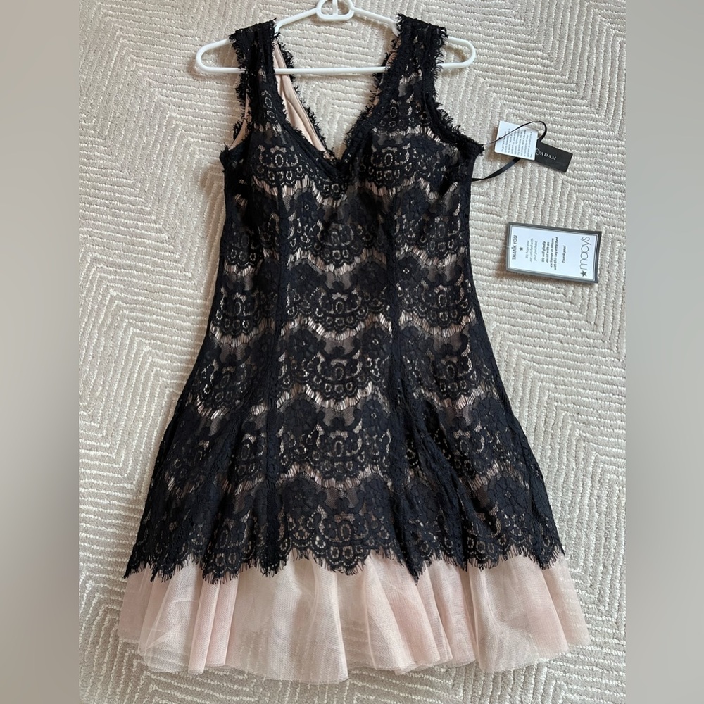 Betsy & Adam Black Lace Sheath Dress Size 8